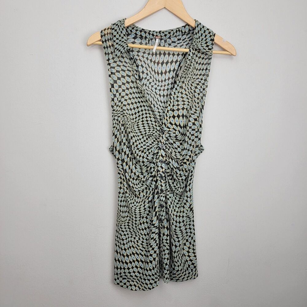 Free People Geometric Patterned Blouse - Black and Cream